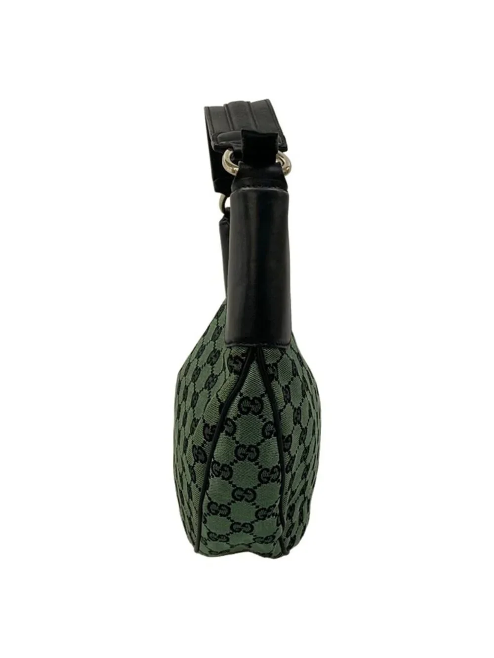 ★SOLD★ Gucci Shoulder Bag GG Pattern Green Black Leather - Picture 4 of 15